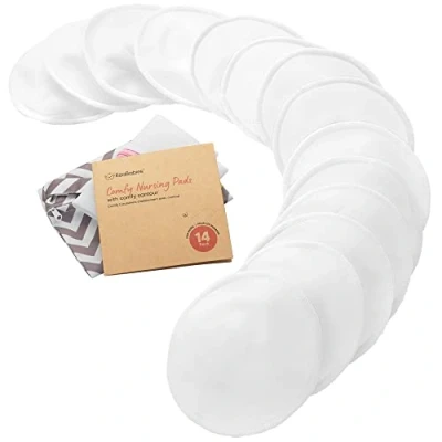 Abbildung von Bio Bambus Stilleinlagen 14 Waschbare ​+ Wäschebeutel Wiederverwendbare für die Mutterschaft Waschbar (Soft White, L 12cm)