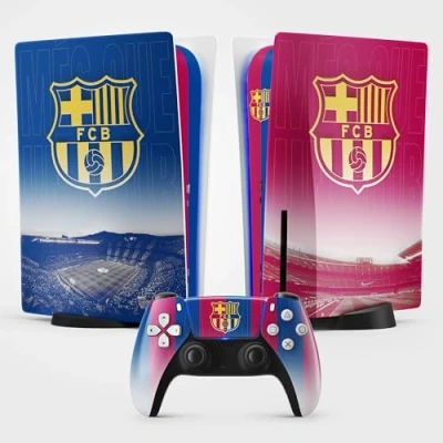 Abbildung von FFrame Aufkleber für PS5 Fußball, Playstation 5, Konsole und Controller, Edition Standard Disk, Barcelona (1 Controller)