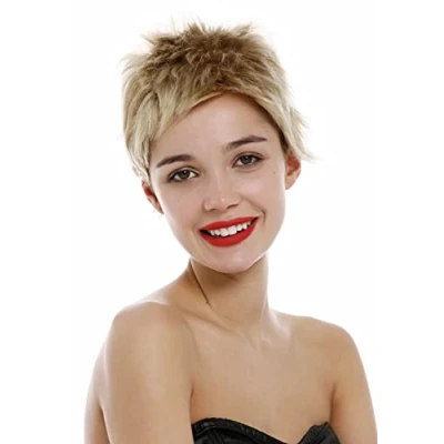 Abbildung von WIG ME UP M276 HH 22 Perücke Echthaar Damen Herren kurz fransig Pixie 80er Igel Micro Pony Blond