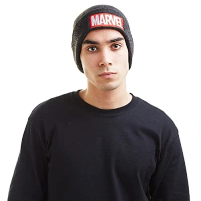 Abbildung von Marvel Herren Strickmütze Logo Beanie Hat, Grau (Anthrazit), Einheitsgröße