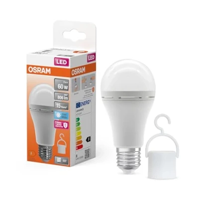 Abbildung von OSRAM LED Camping Lampe mit integriertem wiederaufladbaren Akku. hell wie herkömmliche 60W Lampen. kaltweißes Licht (4000K). ideal auch für Garten oder als Notfallbeleuchtung
