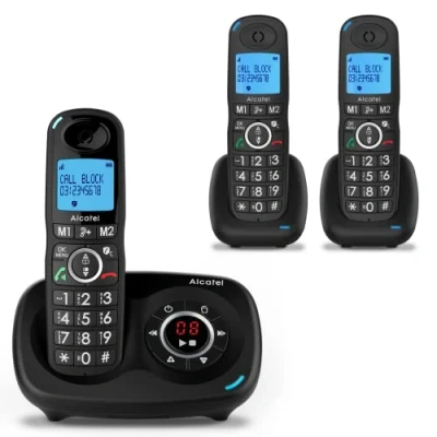 Abbildung von Alcatel XL595 Voice Trio schnurloses Großtastentelefon mit DREI Mobilteilen und Anrufbeantworter extra großes Festnetztelefon für zuhause Anrufschutz