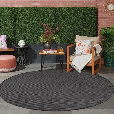 Abbildung von Jimri In &amp; Outdoor Teppich Wetterfester für Balkon, Terrasse, Garten, Wohnzimmer, Küche Strapazierfähiger Bodenteppich, Widersteht UV Strahlen Wasser Größe 120 cm Rund, Anthrazit
