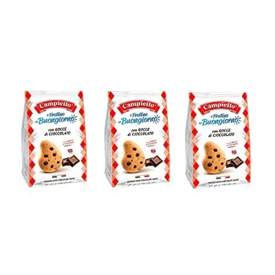 Abbildung von Campiello Il Frollino del Buongiorno con gocce di cioccolato Shortbread mit Schokoladenstückchen 350g biscuits cookies 100% Italienische Kekse