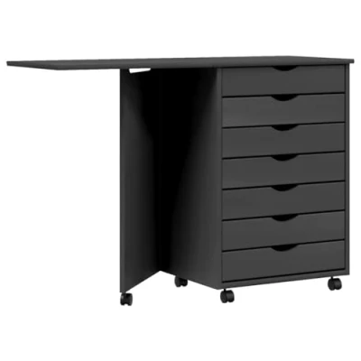 Abbildung von vidaXL Rollschrank, Rollcontainer mit 7 Schubladen, Kommode Schubladenschrank Rollen, Büroschrank Aktenschrank Rollwagen, Grau Massivholz Kiefer