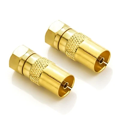 Abbildung von deleyCON SAT Antennenadapter Kabel auf Adapter Set F Stecker IEC Buchse Kupplung Verbinder Koaxial Vergoldet 2 Stück