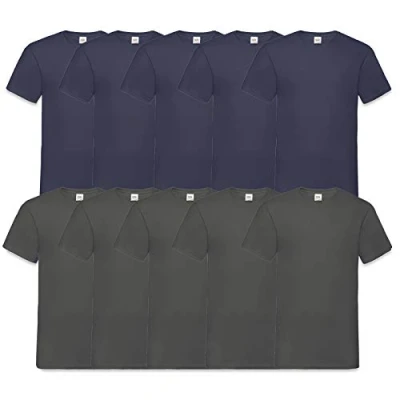 Abbildung von Fruit of the Loom 10 T Shirts V Neck M L XL XXL 3XL 4XL 5XL Ausschnitt Diverse Farben HL Kauf (2XL, 5Navy5Anthrazit)