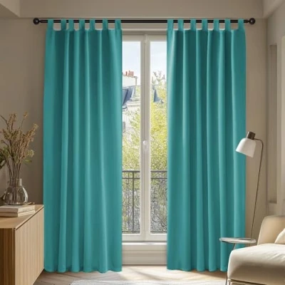 Abbildung von Deconovo Verdunkelungsvorhang Blickdicht Thermogardine Kälteschutz Schlaufen, 200x140 cm(HöhexBreite), Türkis, 2er Set