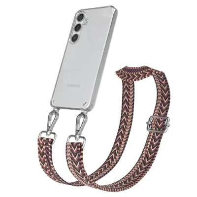 Abbildung von EAZY CASE Handykette mit verstellbarem Trageriemen kompatibel Samsung Galaxy S24 Taschengurt transparenter Handyhülle für Hülle dünner Schulterriemen in Beere Pink Silber