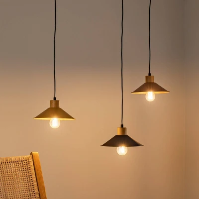 Abbildung von Deckenleuchte Spinne 3 flammig Prismol Naturholz und Metall Gold, Schwarz Bronze Menzzo