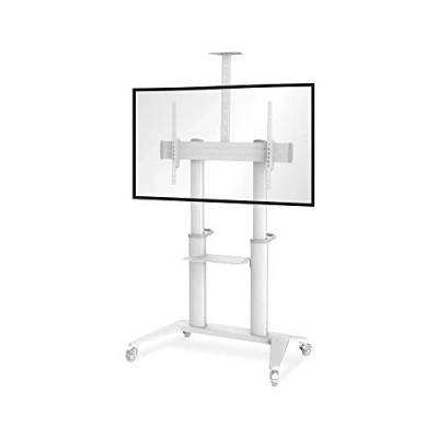 Abbildung von conecto LM FS03NW Pro TV Ständer Standfuß rollbar Universal für Monitor Fernseher LCD LED Plasma mobil mit Rollen höhenverstellbar schwenkbar drehbar 70 120 Zoll VESA 200x200 1000x600 Alu weiß