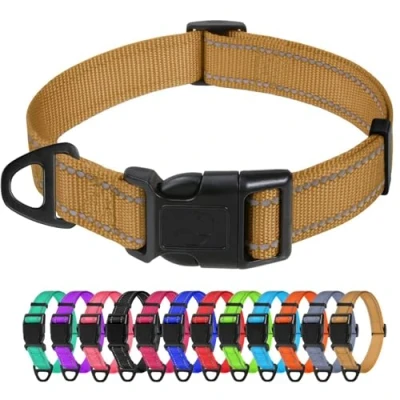 Abbildung von TagME Nylon Hundehalsband, Verstellbares Reflektierendes Hundehalsband mit Sicherheitsschnalle für Mittlere Hund, Braun, 2.5cm Breite