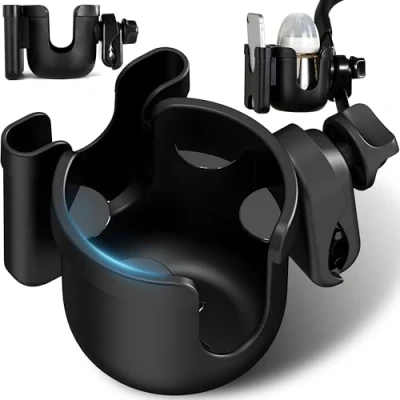 Abbildung von Retoo Getränkehalter für Kinderwagen Zubehör Universal 360 Grad Kaffeehalter Flaschenhalter Trinkflaschen Telefonhalter Flaschen Fahrrad Schwar