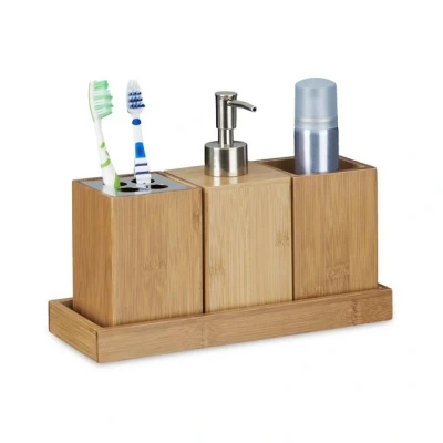 Abbildung von relaxdays Seifenspender Bad Accessoires Set Bambus