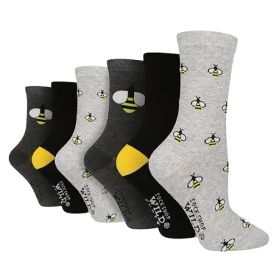 Abbildung von Wildfeet 6er Pack Damen Bunt Socken Baumwolle Atmungsaktiv Mode Crew Lustige Niedlich (37 42, Bienen)