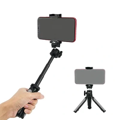 Abbildung von KIWIFOTOS Mini Smartphone Stativ, Selfie Stick für Smartphones mit Handy Clip, Tisch Halterung Aufnahmen und Vlog, Grau