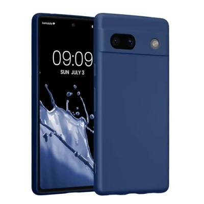Abbildung von kwmobile Handyhülle kompatibel mit Google Pixel 7a Hülle weiche Silikon Case metallisch schimmernd in Metallic Blau