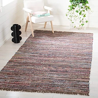 Abbildung von SAFAVIEH Modern Teppich für Wohnzimmer, Esszimmer, Schlafzimmer Rag Rug Collection, Kurzer Flor, Rost und Multi, 152 X 244 cm