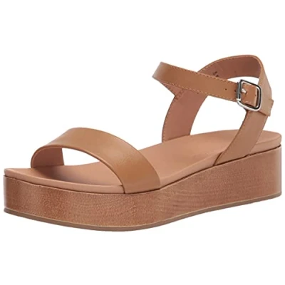 Abbildung von Amazon Essentials Damen Flache Sandale mit Zwei Bändern, Cognac, 40 EU