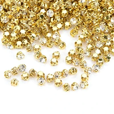 Abbildung von Strasssteine zum Aufnähen Glitzersteine Gold 88 g 0,4 cm mit 4 Löchern Nähen (#01)