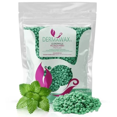 Abbildung von 1 kg Dermawax Chlorophyll Wachs Heisswachs Waxing Perlen Wachsperlen Anwendung ohne Wachsstreifen für Enthaarung, Haarentfernung Brazilian Ganzkörper Intim, Beine, Gesicht und Arme