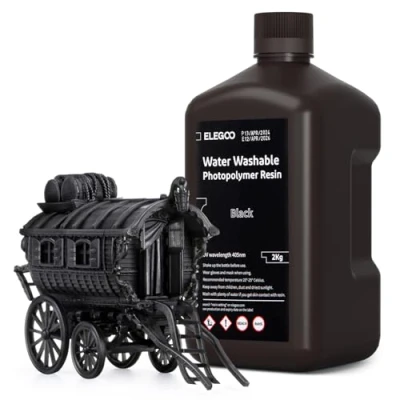 Abbildung von ELEGOO Resin Wasser Abwaschbar 2kg Schwarz, 405nm LCD UV Härtung 3D Drucker Water Washable für MSLA/LCD/DLP