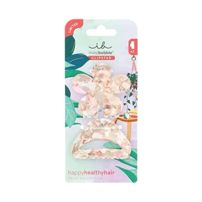 Abbildung von invisibobble CLIPSTAR M Oasis Refreshed Bloom 2 teiliges Haarspangen Set 1x Blumen Form &amp; klassisches Design in sanften Beige Rosé Tönen Trendiger Look, sicherer Halt, gesundes Haar