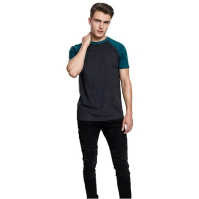 Abbildung von Urban Classics Raglan Contrast Tshirt print, Herren, Größe: XXL, Dark gray mottled/blue