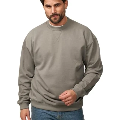 Abbildung von Soulstar Herren Oversize Sweatshirt Rundhals Ausschnitt Pullover Crew Neck Einfarbig Sweater Für Männer S2_PRE Grey XL