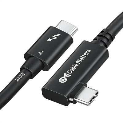 Abbildung von Cable Matters [Intel Certified] Rechtwinkliges Thunderbolt 4 Kabel 40 Gbit/s, mit 8K Video, 240W Laden 0,8 m, 90 Grad kompatibel USB 4, 3 und C