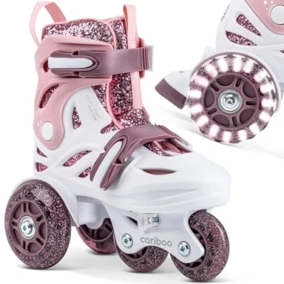Abbildung von cariboo Rollschuhe Für Kinder Inliner Anfänger Verstellbar XS 26 30 Mit Lernlaufräder Glitzern Rosa Purpur Ballerina