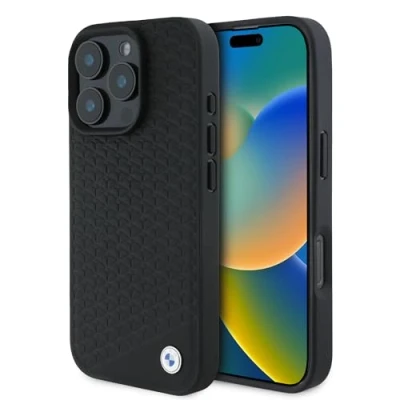 Abbildung von CG MOBILE BMW HC Sign Phone Case Designed for iPhone 16 Pro Max, Durable, Shock Proof, Compatible with Magsafe, Leather Diamond Metal Logo Black