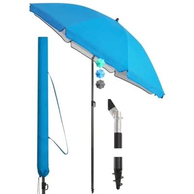 Abbildung von 4smile Sonnenschirm Strand SunnyJoy Ø 180 cm, inkl. Hülle UPF 50+ Strandschirm, Balkon, Gartenschirm Strandschirm windfest stabil, Sonnenschutz und Blau