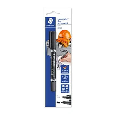 Abbildung von STAEDTLER Doppel Marker für den Heimwerker Lumocolor duo permanent 348, zur Beschriftung großer und kleiner Werkzeuge Werkzeugboxen, wasserfest, lichtbeständig, Schwarz, 2 Spitzen F+M, 348 9 BK 1