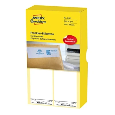 Abbildung von AVERY Zweckform 3429 Frankier Etiketten (für Neopost, Papier matt, 157 x 39 mm) 500 Stück weiß