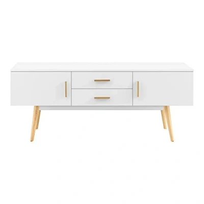 Abbildung von [en.casa] Fernsehtisch 140 x 40 56 cm TV Board mit 2 Schranktüren und Schubladen Lowboard Kommode Weiß