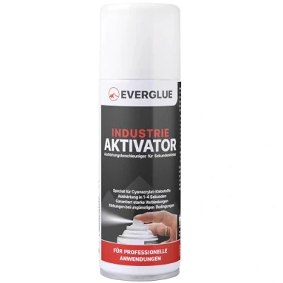 Abbildung von Everglue Aktivator Spray Aushärtungsbeschleuniger für Sekundenkleber 200ml Aerosol Sprühdose ist geeignet alle Schnellkleber auf Basis von Cyanacrylat, sorgt blitzschnelles Aushärten