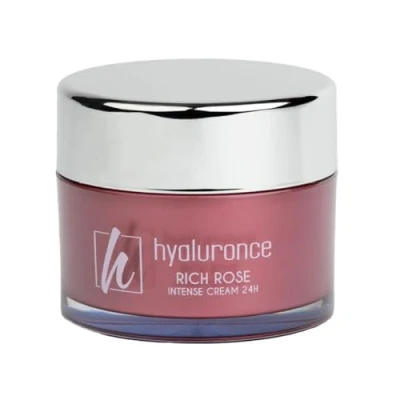 Abbildung von hyaluronce Rich Rose Creme 24h, Straffende Anti Aging Gesichtspflege für Tag &amp; Nacht, gegen Falten, kostbarer Rosen Extrakt, trockene reife und anspruchsvolle Haut ab 40, 100 ml