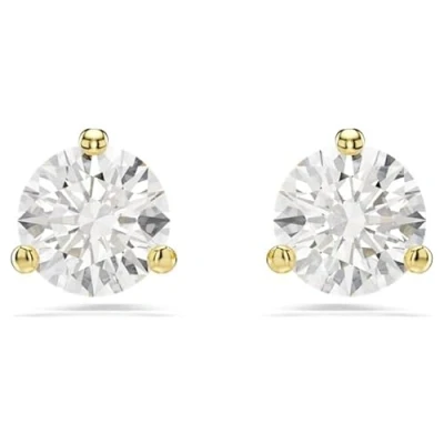 Abbildung von Swarovski Solitaire Ohrstecker, Rundschliff, Weiß, Goldlegierungsschicht