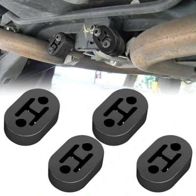Abbildung von CLKE 4 Stück Auspuffbügel, Auspuffhalterung aus schwarzem Gummi mit 2 Löchern, 12 mm, Schalldämpfer, geeignet für alle Fahrzeuge