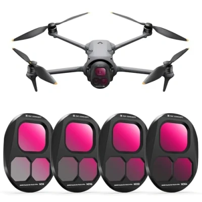 Abbildung von K&amp;F Concept Push in Fit ND Filter Kit Kompatibel mit DJI Mavic 4 PRO, ND8 ND16 ND32 ND64 4er Pack Neutraldichtefilter Lichtreduzierung Belichtungssteuerung Optische Glasfilter, Mehrfach Beschichtet