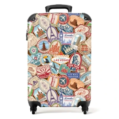 Abbildung von NoBoringSuitcases.com© Hartschalen Trolley Reisen Muster Illustrationen Vintage 55x35x20cm, 4 Rollen, Reisetasche mit Koffer Handgepäck Flugzeug