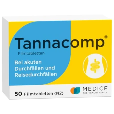 Abbildung von Tannacomp 50 Filmtabletten bei akutem Durchfall &amp; Bauchkrämpfen schnelle zuverlässige Hilfe für Kinder ab 5 Jahren