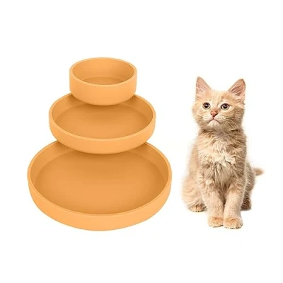 Abbildung von Lollanda Futternapf für Katzen 3er Set,Silikon Futterschale,Trinkschale oval,Silikonnapf breit Trockenfutter und Nassfutter （Kurkuma）