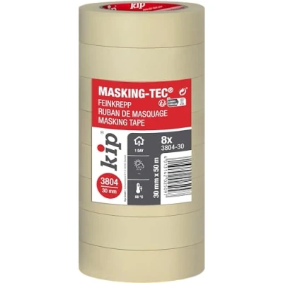 Abbildung von kip 3804 Malerkrepp im 8er Pack Kreppband für Malerarbeiten und Dekoration Abklebeband Malervlies &amp; Abdeckfolie 30 mm x 50 m