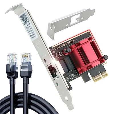 Abbildung von Ubit 2,5 GB PCIe Netzwerkkarte mit 1 m RJ45 Ethernet Patchkabel auf Gigabit Netzwerkadapter, unterstützt Windows 11/10/8.1/8/7, Win Server 2022/2019/2016, Linux