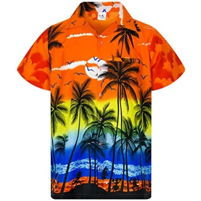 Abbildung von King Kameha Funky Hawaii Hemd, Herren, Kurzarm, Beach, Orange, XL