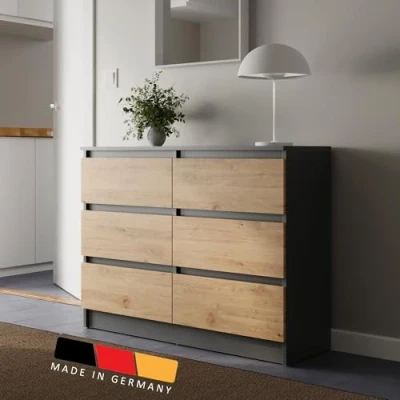 Abbildung von Kommode 100cm breit mit 6 Schubladen anthrazit artisan eiche Holz Schrank Sideboard Highboard Schlafzimmer Wohnzimmer Flur Büro Organizer Breite 100 cm Höhe 78