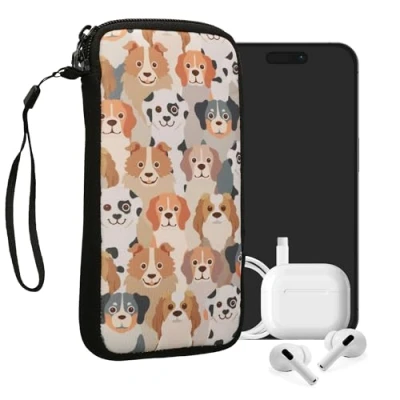 Abbildung von kwmobile Handytasche für Smartphones XXL 7&quot; Neopren Handy Tasche Hülle Cover Case Schutzhülle Viele Hunde Weiß Hellbraun Grau 17,7 x 8,5 cm Innenmaße