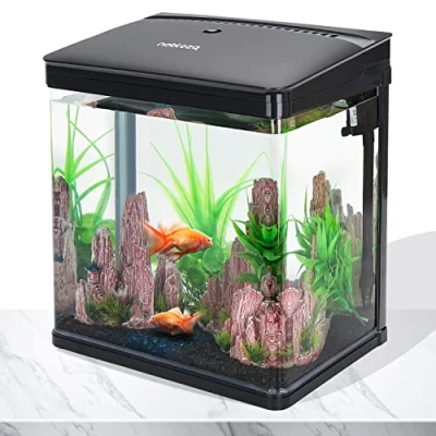 Abbildung von Nobleza Nano Fischtank Aquarium mit LED Leuchten &amp; Filtersystem, tropischeAquarien, 14 Liter, Schwarz